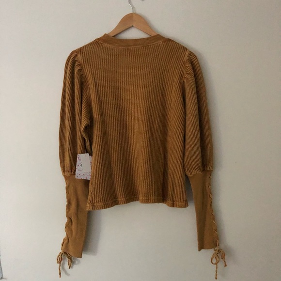 Free People Tasha Thermal Mustard Top - Picture 5 of 7